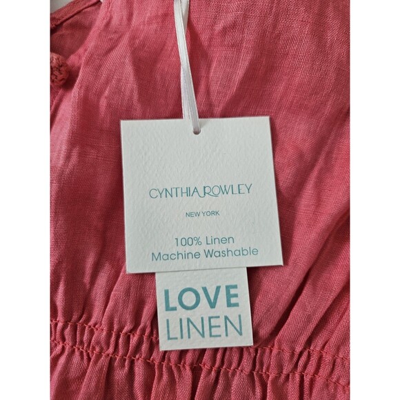 Cynthia Rowley 100% Linen Passionfruit Tank Top Button Up Smocking Sz M - Picture 8 of 10